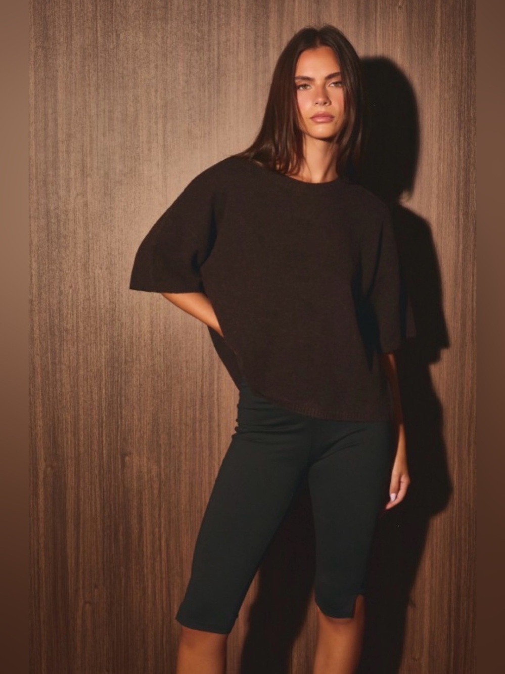Chocolate brown Short-Sleeve Knit Top